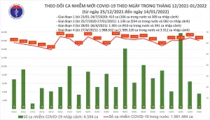 Biều đồ số ca mắc COVID-19 tại Việt Nam đến ngày 14/1/2022